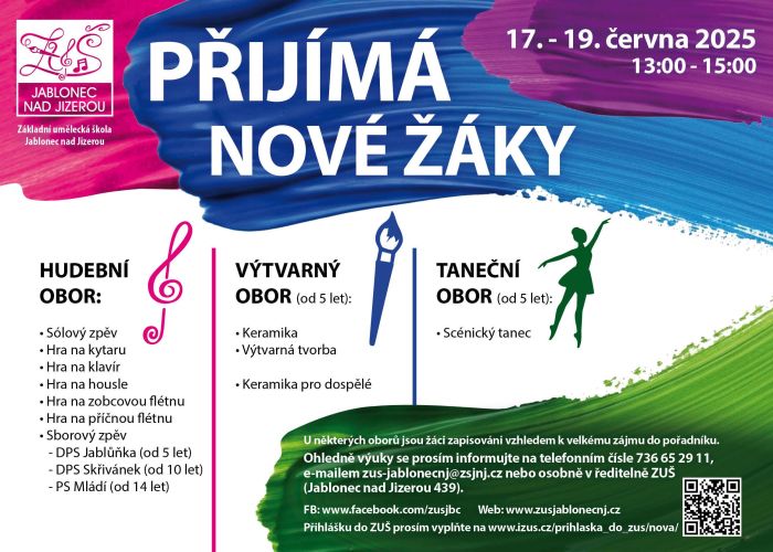 ZUŠ Jablonec nad Jizerou přijímá nové žáky